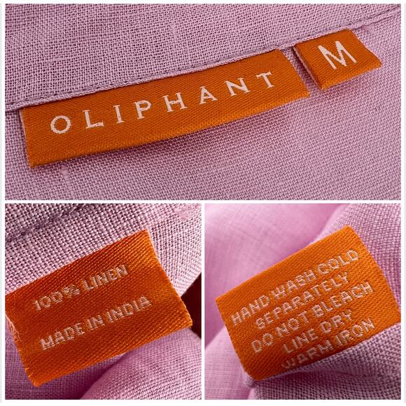Oliphant 100% Linen Shift Dress Womens Medium Pink V Neck Midi Lagenlook Cottage - Picture 8 of 10